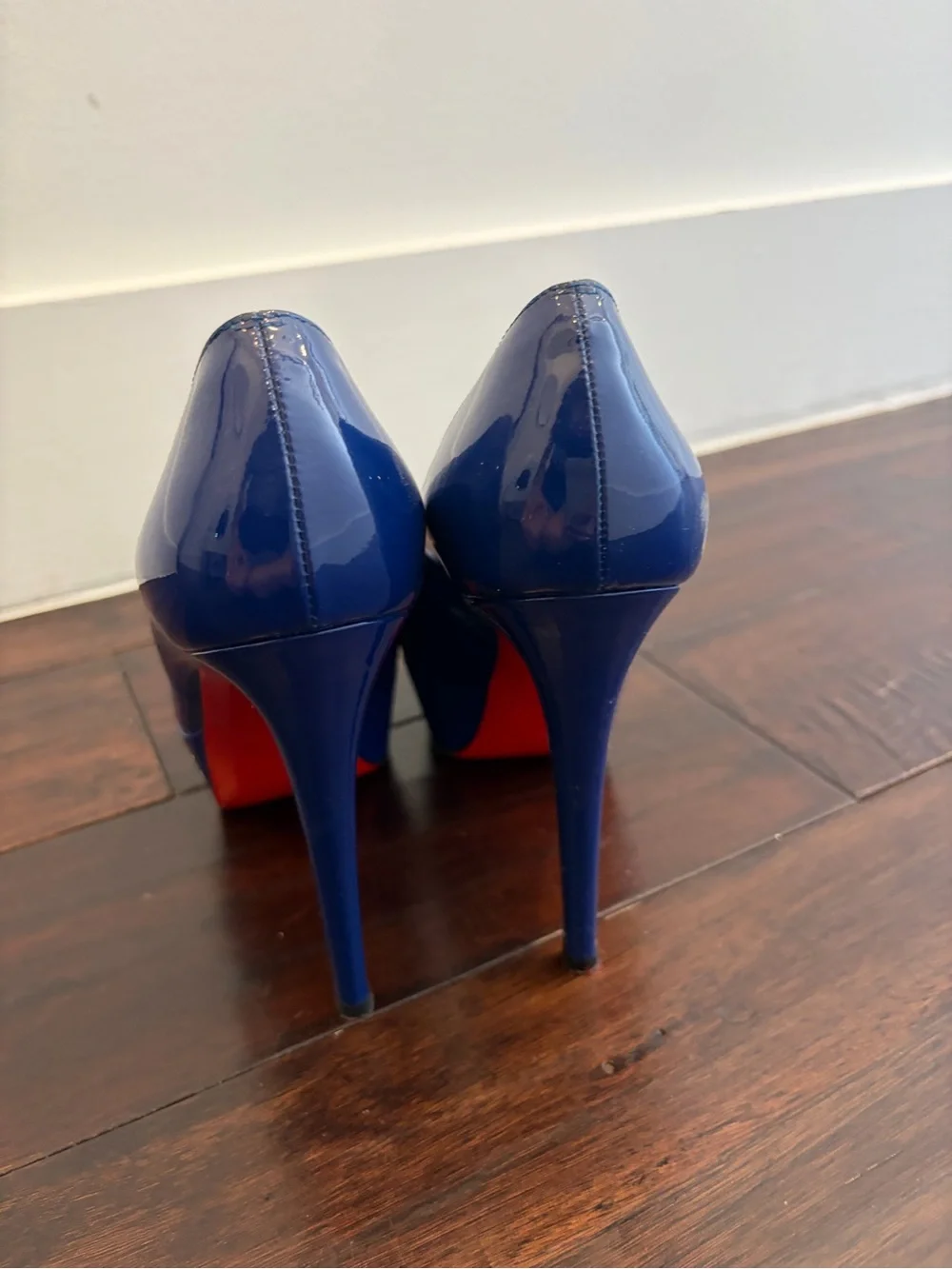 Christian Louboutin Blue Patent Platform High Heel Pumps